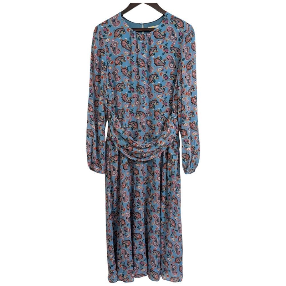Boden Blue Paisley Long Sleeve Maxi Dress with Pockets - Size US 12R - Picture 2 of 6